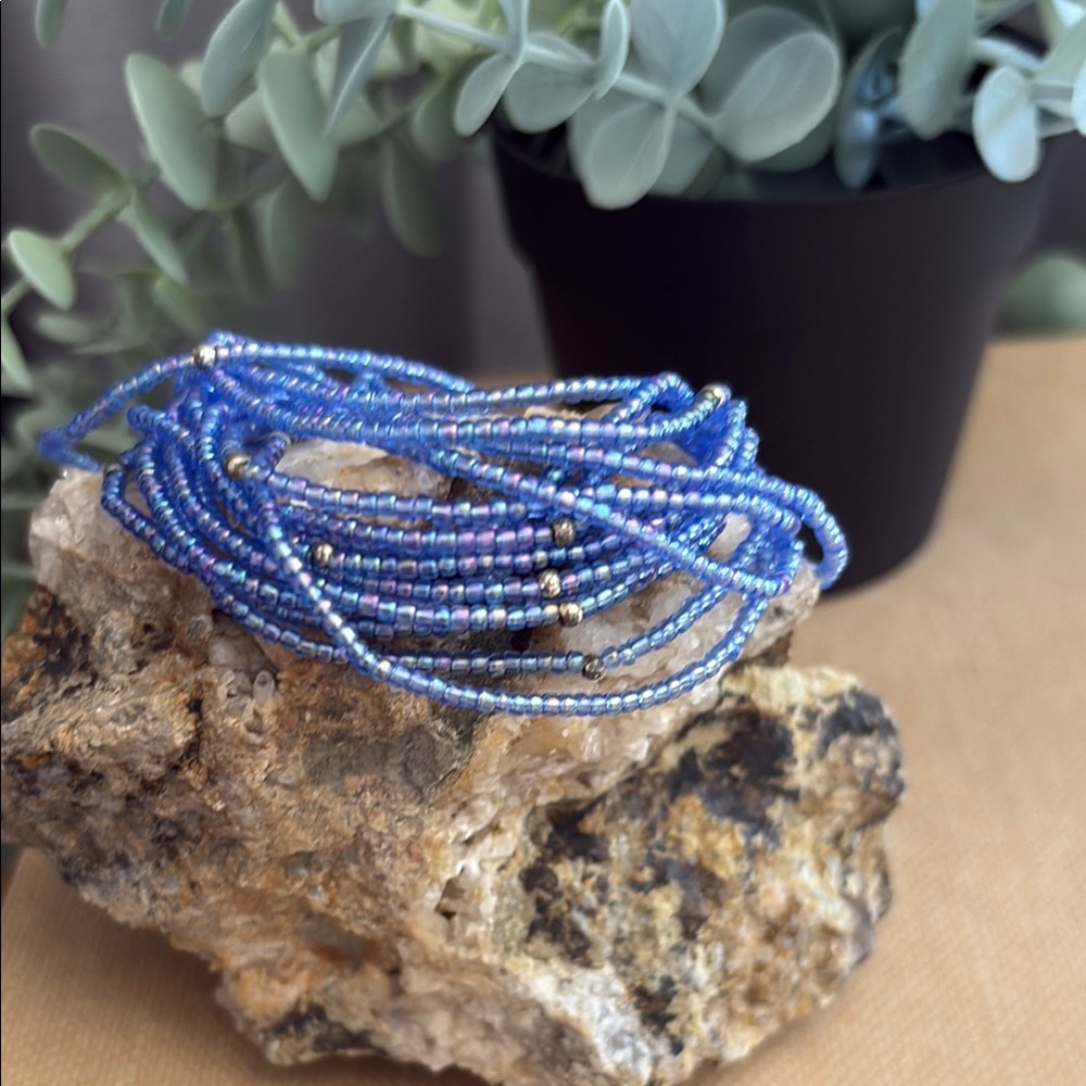 Vintage 90s Avon Blue Seed Bead 15-Piece Stretch Bracelet Stack Boho Colorful